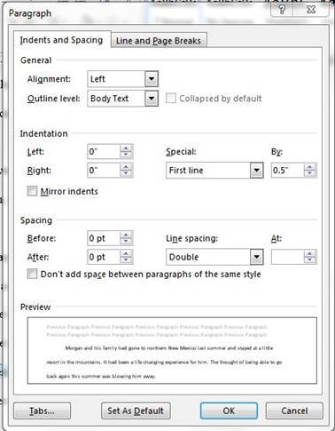 Children's Book Paragraph Settings in Word